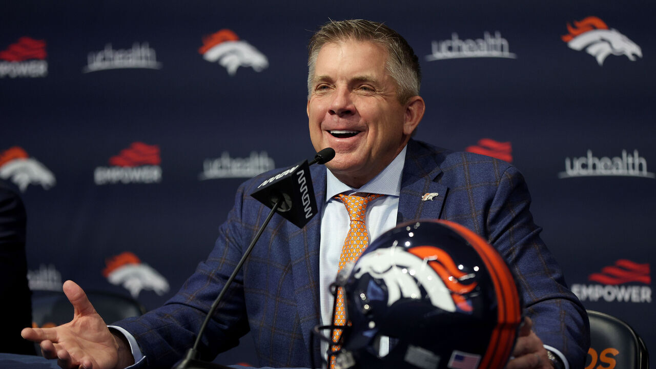ENGLEWOOD, COLORADO - FEBRUARY 06: New Denver Broncos Head Coach Sean Payton fields questions from the media during a press conference at UCHealth Training Center on February 06, 2023 in Englewood, Colorado.