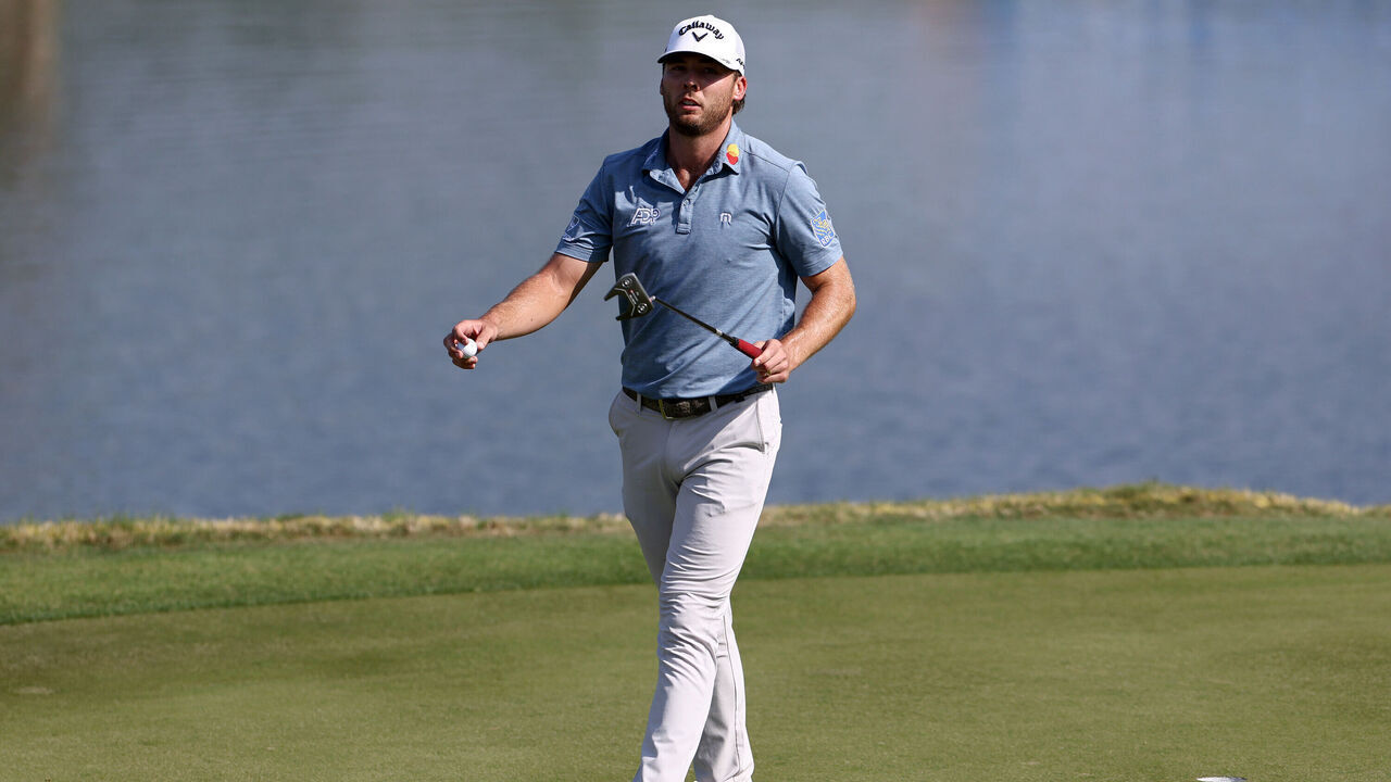 AUSTIN, TEXAS - MARCH 26: Sam Burns of the United States reacts after making birdie on the 11th green during day five of the World Golf Championships-Dell Technologies Match Play at Austin Country Club on March 26, 2023 in Austin, Texas.