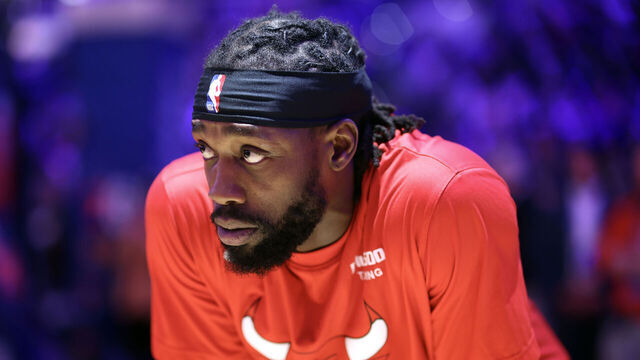 PHILADELPHIA, PENNSYLVANIA - MARCH 20: Patrick Beverley #21 of the Chicago Bulls looks on before playing against the Philadelphia 76ers at Wells Fargo Center on March 20, 2023 in Philadelphia, Pennsylvania.