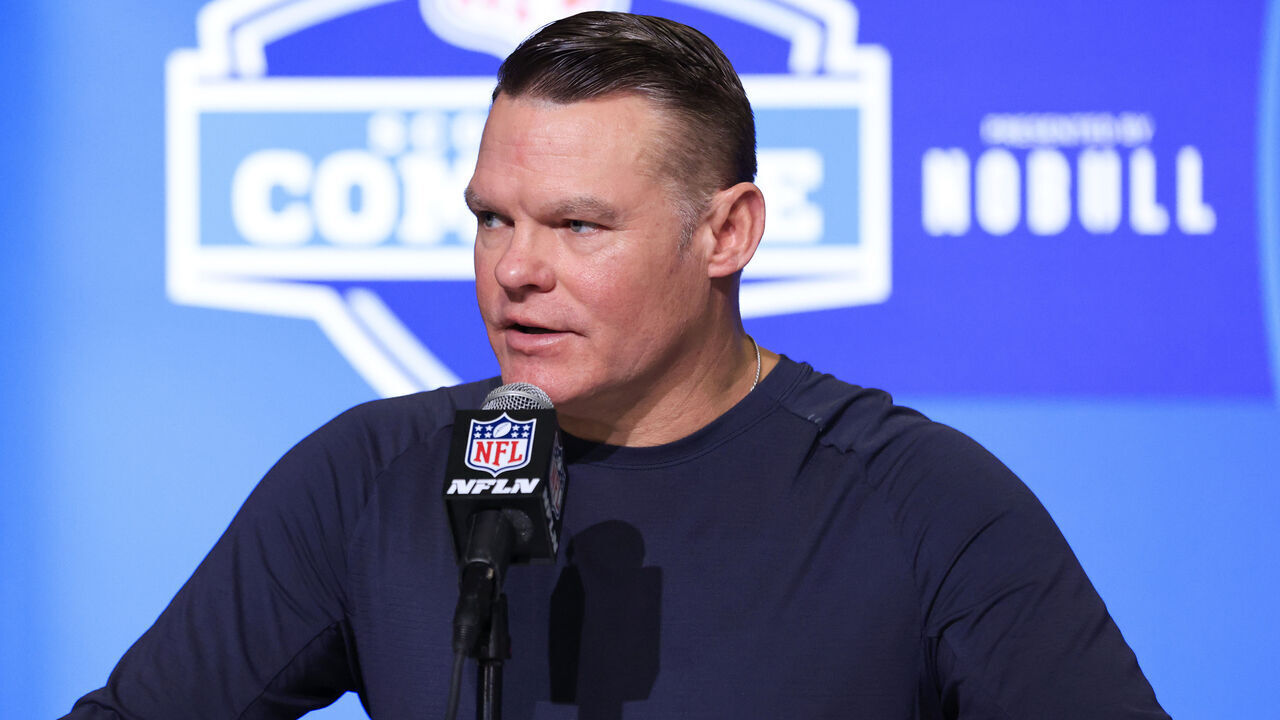 INDIANAPOLIS, INDIANA - MARCH 01: General manager Chris Ballard of the Indianapolis Colts speaks to the media during the NFL Combine at Lucas Oil Stadium on March 01, 2023 in Indianapolis, Indiana.