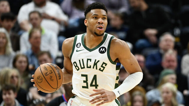 SALT LAKE CITY, UTAH - MARCH 24: Giannis Antetokounmpo #34 of the Milwaukee Bucks in action during the first half of a game against the Utah Jazz at Vivint Arena on March 24, 2023 in Salt Lake City, Utah.