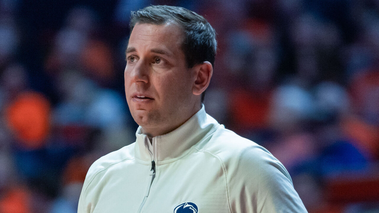 CHAMPAIGN, IL - DECEMBER 10: Assistant coach Adam Fisher of the Penn State Nittany Lions is seen during the game against the Illinois Fighting Illini at State Farm Center on December 10, 2022 in Champaign, Illinois.