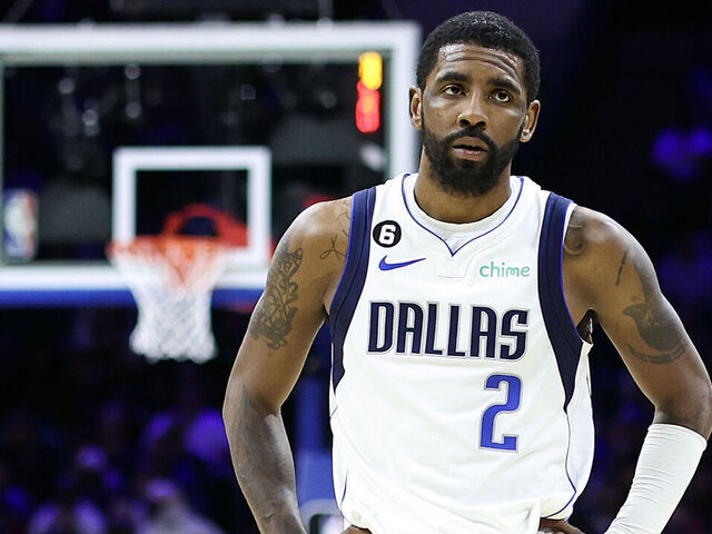 PHILADELPHIA, PENNSYLVANIA - MARCH 29: Kyrie Irving #2 of the Dallas Mavericks looks on during the second quarter against the Philadelphia 76ers at Wells Fargo Center on March 29, 2023 in Philadelphia, Pennsylvania.