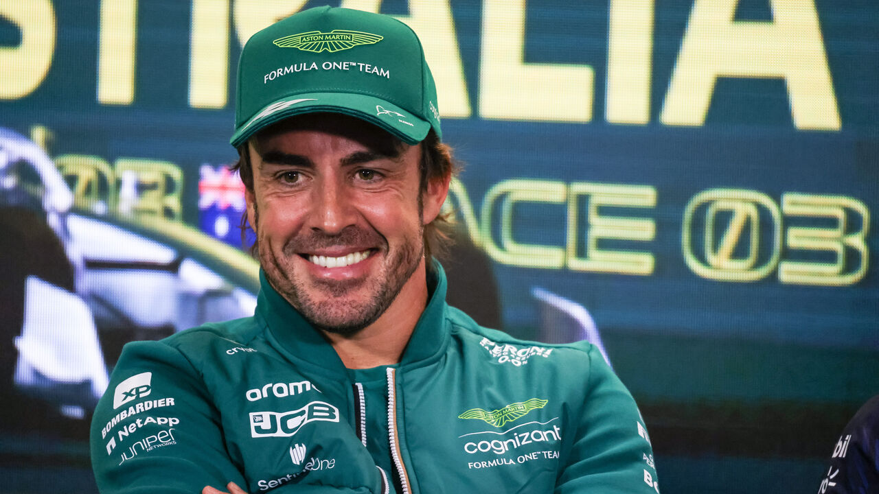 MELBOURNE, AUSTRALIA - 2023/03/30: Fernando Alonso of Spain and Aston Martin Aramco Cognizant Formula One Team in the Press Conference ahead of the Formula One Australian Grand Prix at the Albert Park Circuit in Melbourne.