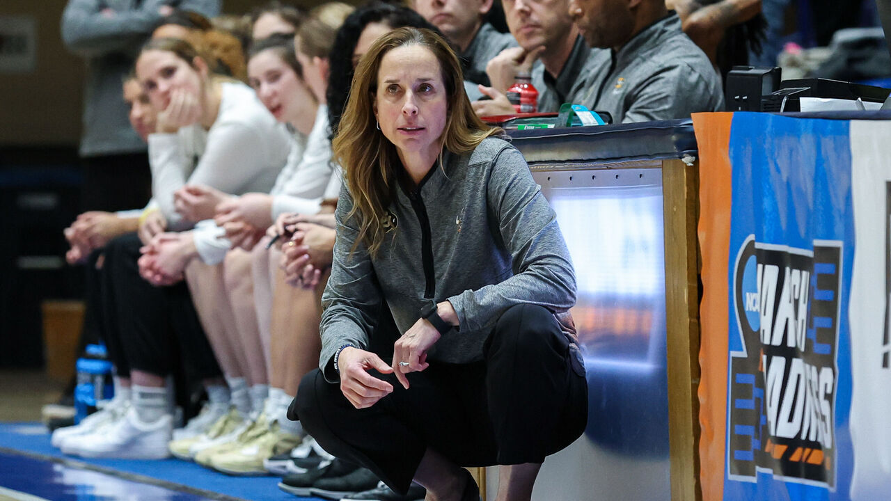 DURHAM, NC - MARCH 18: Head coach JR Payne of the Colorado Buffaloes looks on the court during the game against the Middle Tennessee Blue Raiders in the first round of the 2023 NCAA Women's Basketball Tournament held at Cameron Indoor Stadium on March 18, 2023 in Durham, North Carolina.