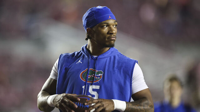 TALLAHASSEE, FLORIDA - NOVEMBER 25: Anthony Richardson #15 of the Florida Gators looks on before the start of a game against the Florida State Seminoles at Doak Campbell Stadium on November 25, 2022 in Tallahassee, Florida.