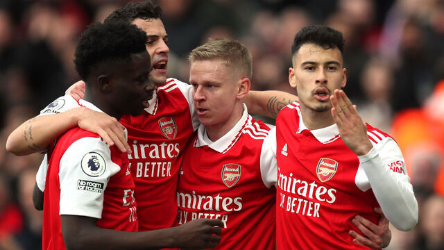 LONDON, ENGLAND - MARCH 19: Gabriel Martinelli of Arsenal celebrates after scoring the opening goal during the Premier League match between Arsenal FC and Crystal Palace at Emirates Stadium on March 19, 2023 in London, United Kingdom.
