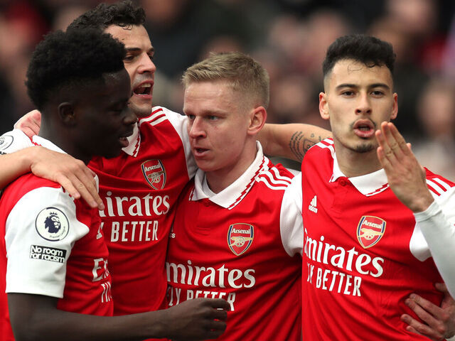 Gabriel Martinelli of Arsenal celebrates with teammates after scoring  News Photo - Getty Images