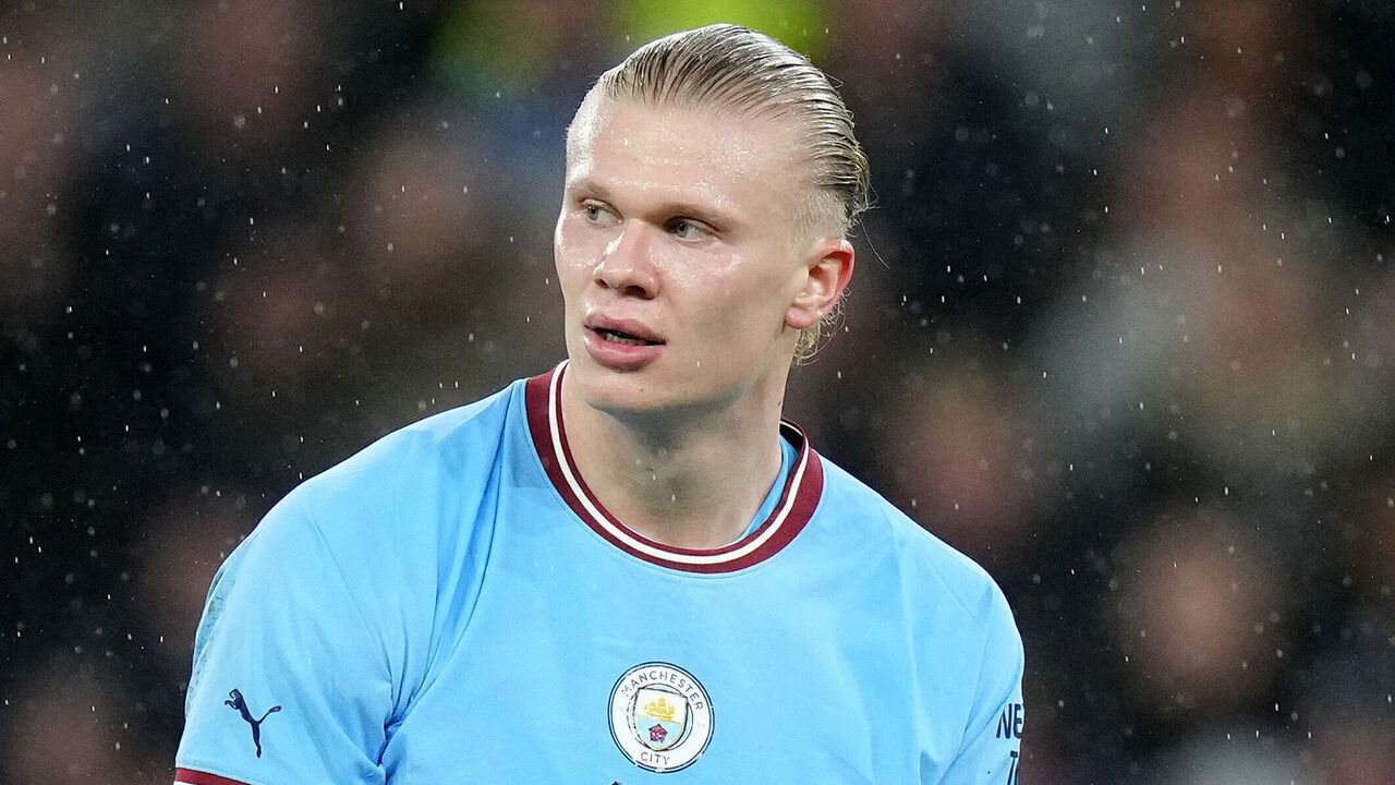 MANCHESTER, ENGLAND - MARCH 18: Erling Haaland of Manchester City looks on during the Emirates FA Cup Quarter Final match between Manchester City and Burnley at Etihad Stadium on March 18, 2023 in Manchester, England.