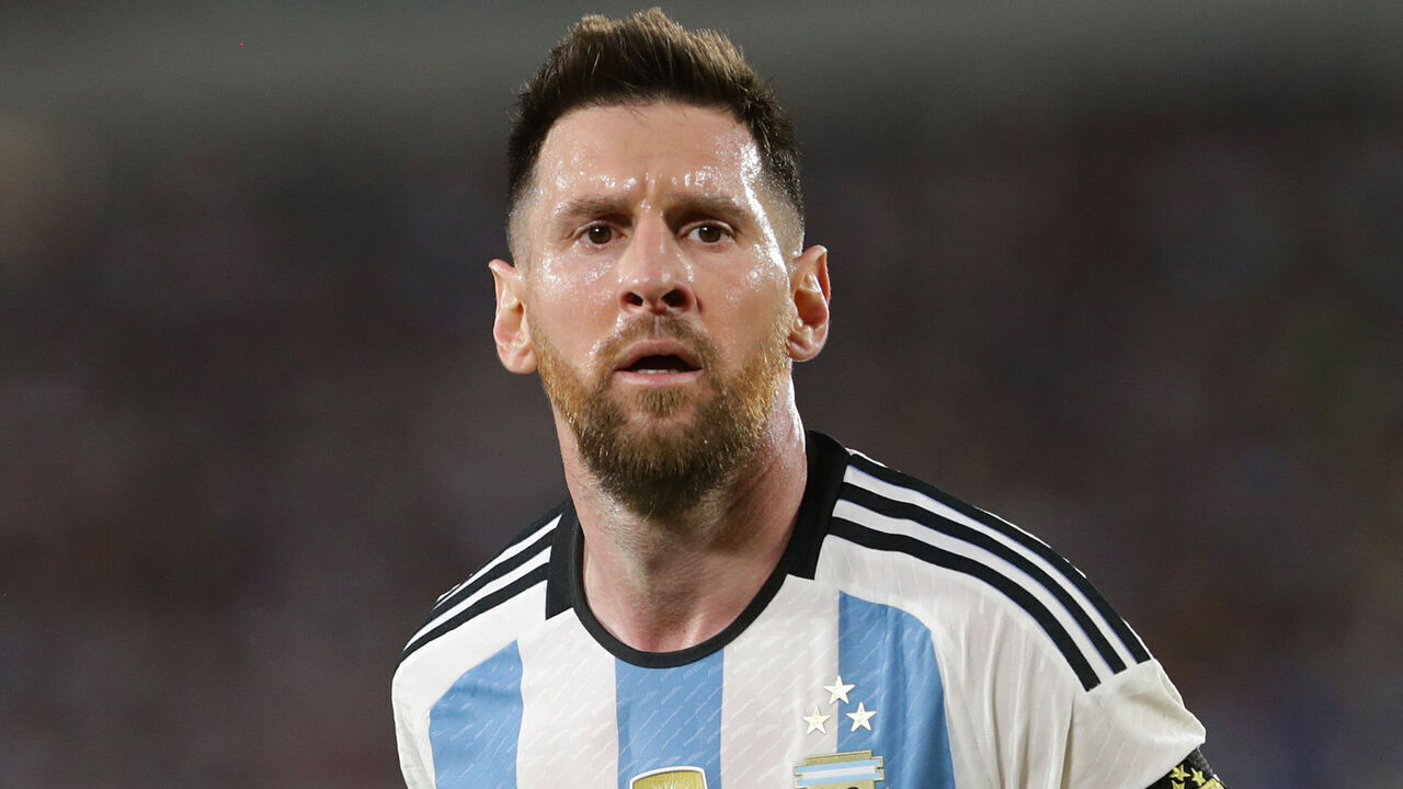 BUENOS AIRES, ARGENTINA - MARCH 23: Lionel Messi of Argentina reacts during an international friendly match between Argentina and Panama at Estadio Más Monumental Antonio Vespucio Liberti on March 23, 2023 in Buenos Aires, Argentina.