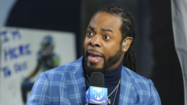 NASHVILLE, TN - DECEMBER 29: Amazon Prime Video Thursday Night Football analyst Richard Sherman speaks prior to the game between the Dallas Cowboys and the Tennessee Titans at Nissan Stadium on December 29, 2022 in Nashville, Tennessee.