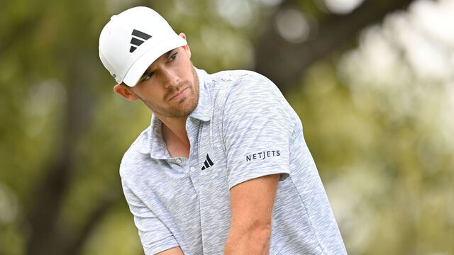 AUSTIN, TEXAS - MARCH 23: Aaron Wise looks over his ball on the first tee box during the second day of the World Golf Championships-Dell Technologies Match Play at Austin Country Club on March 23, 2023 in Austin, Texas.