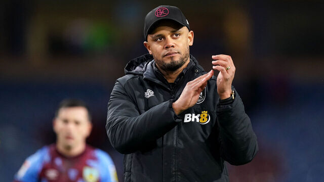 Burnley manager Vincent Kompany applauds the fans at full time after the Sky Bet Championship match at Turf Moor, Burnley. Picture date: Friday March 31, 2023.
