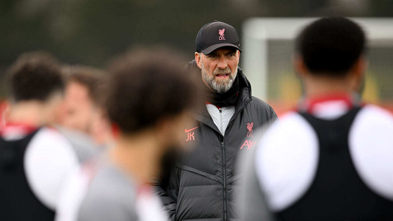 KIRKBY, ENGLAND - MARCH 30: (THE SUN OUT, THE SUN ON SUNDAY OUT) Jurgen Klopp manager of Liverpool during a training session at AXA Training Centre on March 30, 2023 in Kirkby, England.