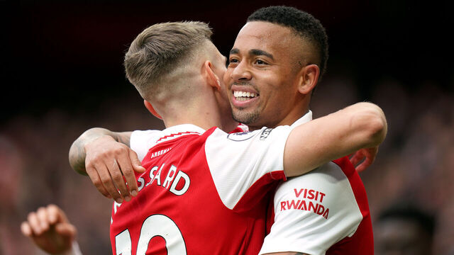Arsenal's Gabriel Jesus celebrates scoring their side's third goal of the game during the Premier League match at the Emirates Stadium, London. Picture date: Saturday April 1, 2023.