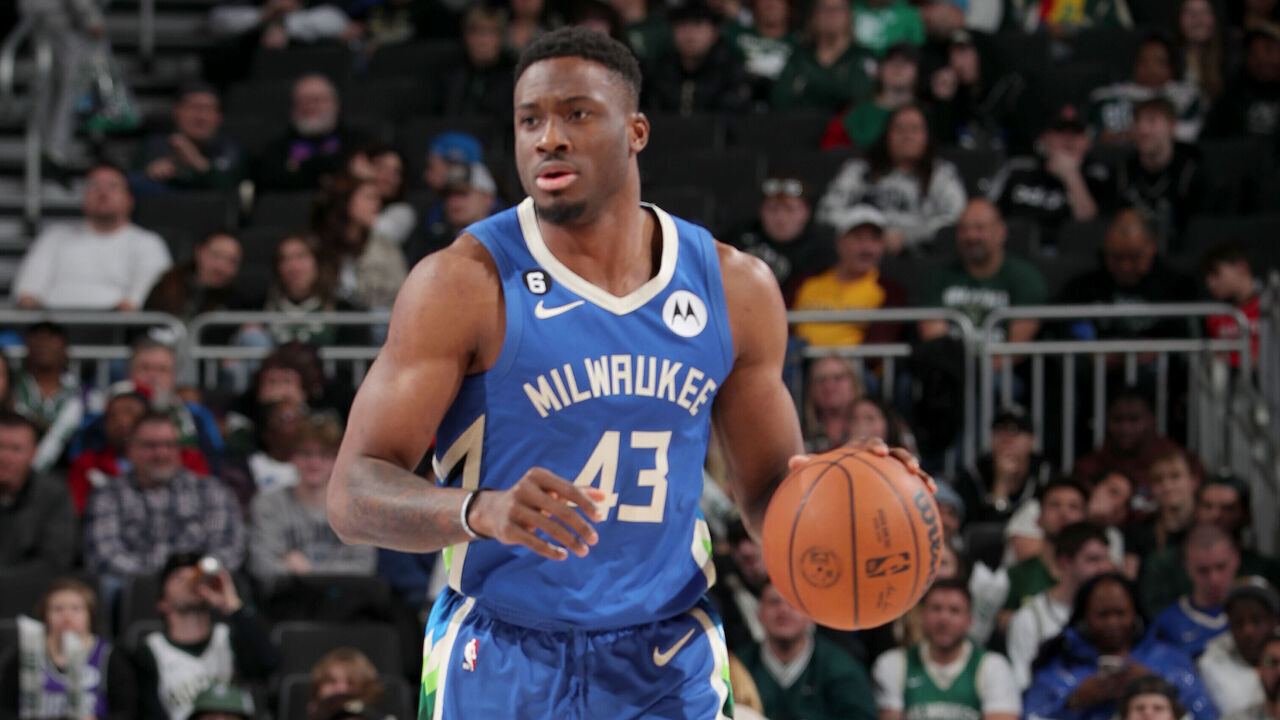 MILWAUKEE, WI - MARCH 1: Thanasis Antetokounmpo #43 of the Milwaukee Bucks dribbles the ball against the Orlando Magic on March 1, 2023 at the Fiserv Forum Center in Milwaukee, Wisconsin. Mandatory Copyright Notice: Copyright 2023 NBAE .