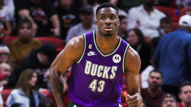 MIAMI, FLORIDA - JANUARY 14: Thanasis Antetokounmpo #43 of the Milwaukee Bucks in action against the Miami Heat during the fourth quarter of the game at Miami-Dade Arena on January 14, 2023 in Miami, Florida.