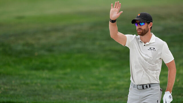SAN ANTONIO, TEXAS - APRIL 01: Patrick Rodgers of the United States lines up a shot on the 18th hole during the third round of the Valero Texas Open at TPC San Antonio on April 01, 2023 in San Antonio, Texas.