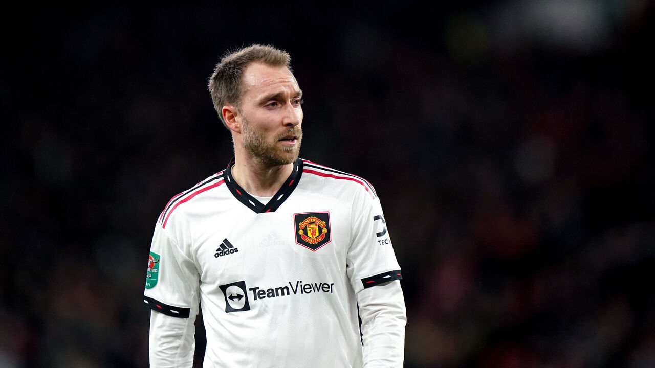 Manchester United's Christian Eriksen during the Carabao Cup semi-final, first leg match at the City Ground, Nottingham. Picture date: Wednesday January 25, 2023.