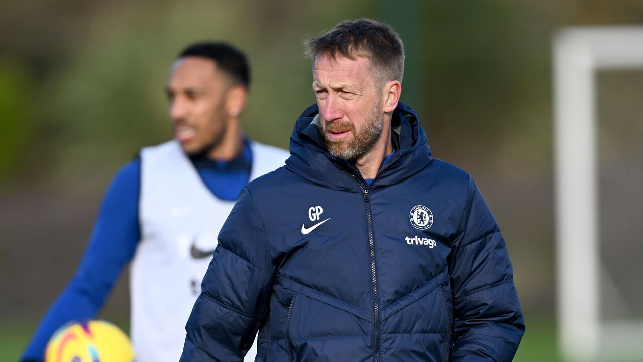 COBHAM, ENGLAND - DECEMBER 02: Head Coach Graham Potter of Chelsea during a training session at Chelsea Training Ground on December 2, 2022 in Cobham, England.