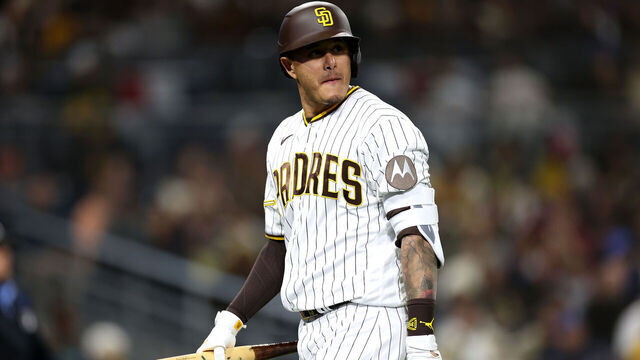 SAN DIEGO, CALIFORNIA - APRIL 03: Manny Machado #13 of the San Diego Padres reacts after flying out during the seventh inning of a game against the Arizona Diamondbacks at PETCO Park on April 03, 2023 in San Diego, California.