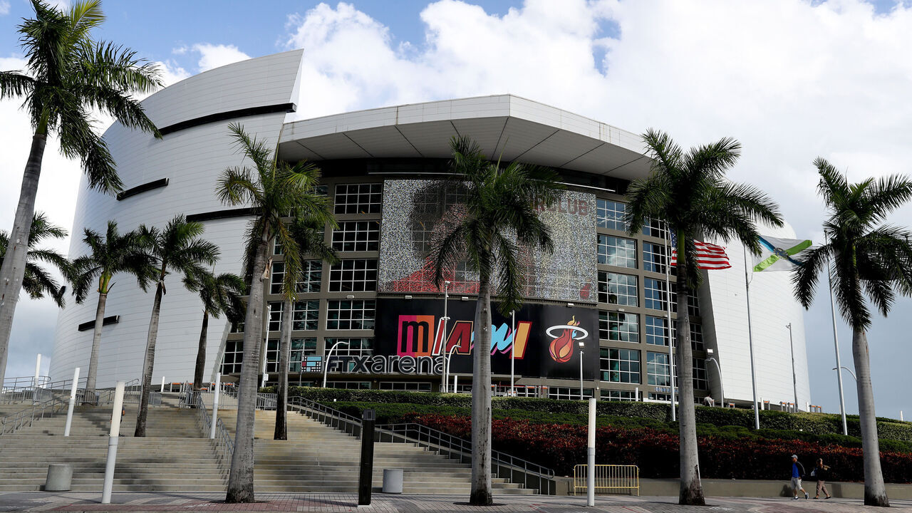 MIAMI, FLORIDA - OCTOBER 21: An exterior view of FTX Arena prior to a game between the Boston Celtics and Miami Heat at FTX Arena on October 21, 2022 in Miami, Florida.