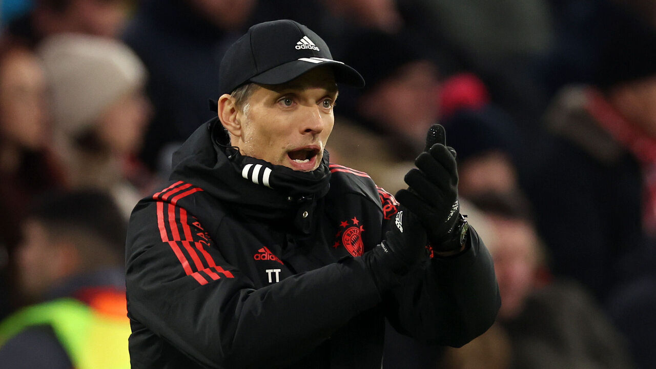 MUNICH, GERMANY - APRIL 04: Thomas Tuchel, Head Coach of FC Bayern Munich, reacts during the DFB Cup quarterfinal match between FC Bayern München and SC Freiburg at Allianz Arena on April 04, 2023 in Munich, Germany.