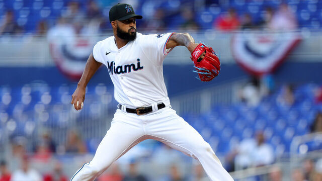 MIAMI, FLORIDA - APRIL 04: Sandy Alcantara #22 of the Miami Marlins delivers a pitch against the Minnesota Twins during the first inning at loanDepot park on April 04, 2023 in Miami, Florida.