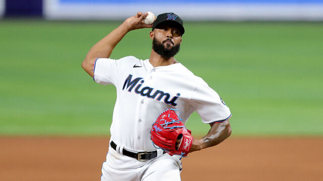 MIAMI, FLORIDA - APRIL 04: Sandy Alcantara #22 of the Miami Marlins delivers a pitch against the Minnesota Twins during the seventh inning at loanDepot park on April 04, 2023 in Miami, Florida.