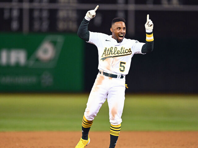 Tony Kemp of the Oakland Athletics celebrates on second after hitting  News Photo - Getty Images