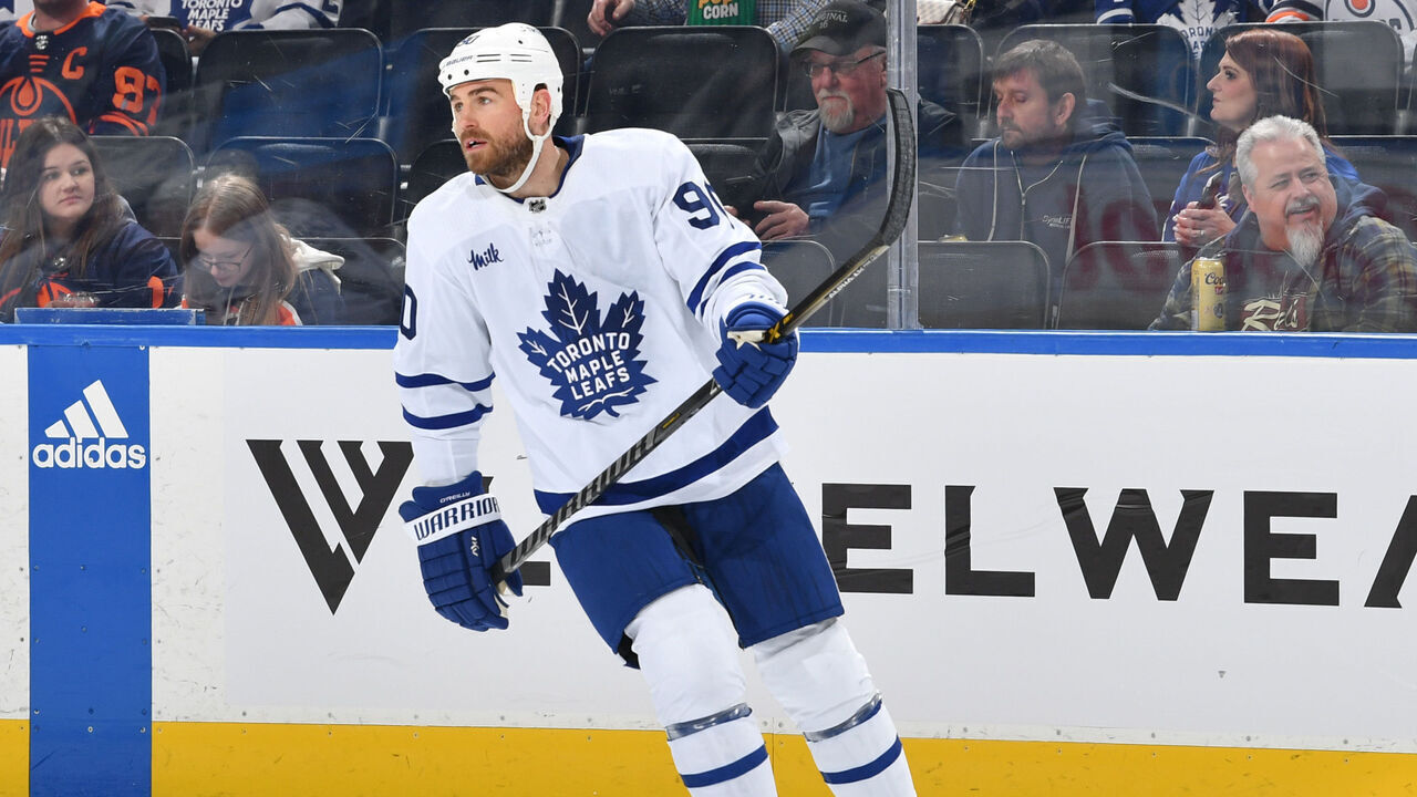EDMONTON, CANADA - MARCH 1: Ryan O'Reilly #90 of the Toronto Maple Leafs skates during warm ups before the game against the Edmonton Oilers on March 1, 2023 at Rogers Place in Edmonton, Alberta, Canada.