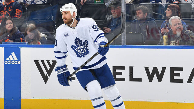 EDMONTON, CANADA - MARCH 1: Ryan O'Reilly #90 of the Toronto Maple Leafs skates during warm ups before the game against the Edmonton Oilers on March 1, 2023 at Rogers Place in Edmonton, Alberta, Canada.