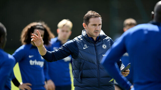 COBHAM, ENGLAND - APRIL 07: Caretaker Manager Frank Lampard of Chelsea during a training session at Chelsea Training Ground on April 7, 2023 in Cobham, England.