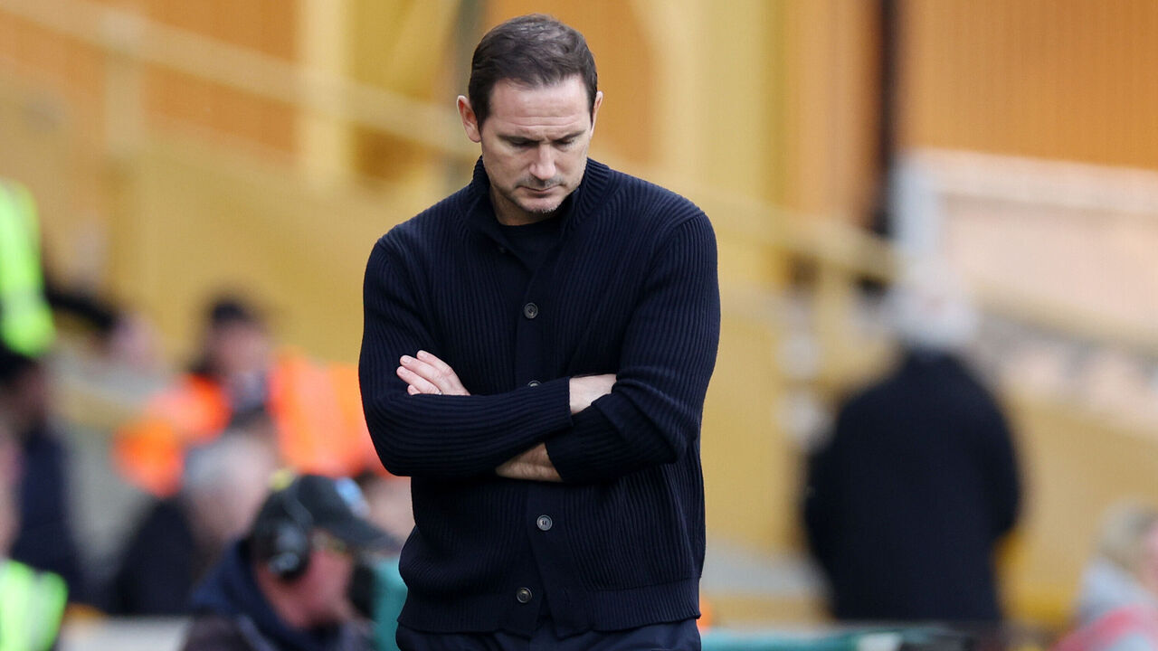 WOLVERHAMPTON, ENGLAND - APRIL 08: Frank Lampard, Caretaker Manager of Chelsea, reacts during the Premier League match between Wolverhampton Wanderers and Chelsea FC at Molineux on April 08, 2023 in Wolverhampton, England.