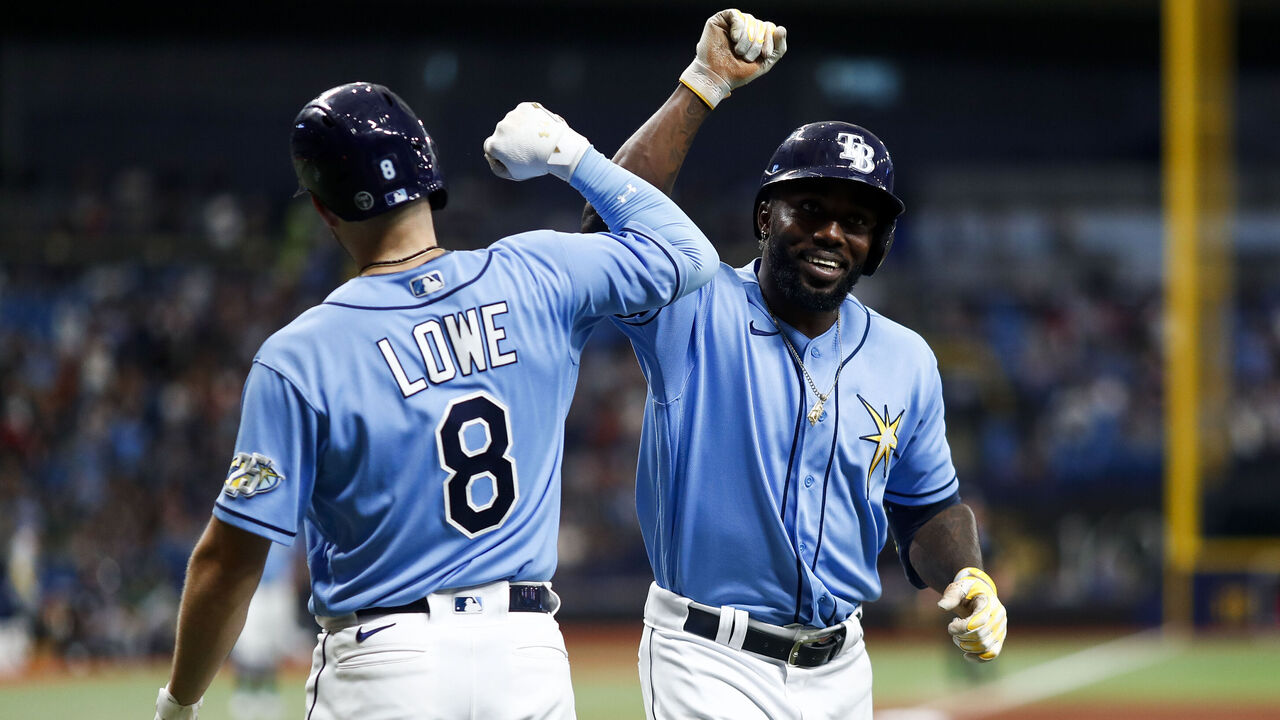 Brandon Lowe celebrates with Wander Franco of the Tampa Bay Rays News  Photo - Getty Images