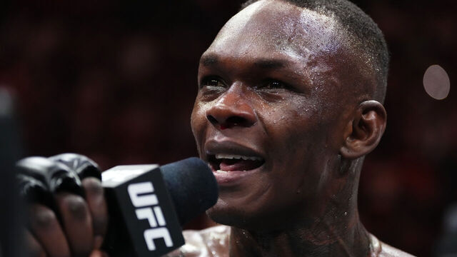 MIAMI, FLORIDA - APRIL 08: Israel Adesanya of Nigeria reacts after knocking out Alex Pereira of Brazil in the UFC middleweight championship fight during the UFC 287 event at Kaseya Center on April 08, 2023 in Miami, Florida.