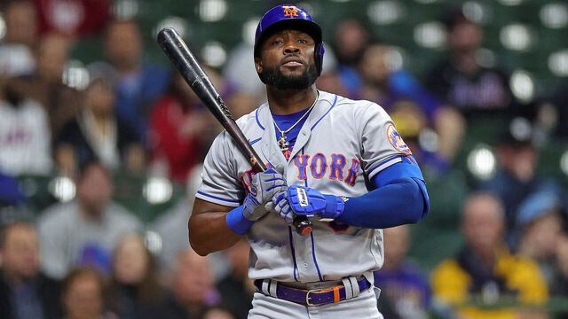 MILWAUKEE, WISCONSIN - APRIL 04: Starling Marte #6 of the New York Mets at bat during a game against the Milwaukee Brewers at American Family Field on April 04, 2023 in Milwaukee, Wisconsin. The Brewers defeated the Mets 9-0.