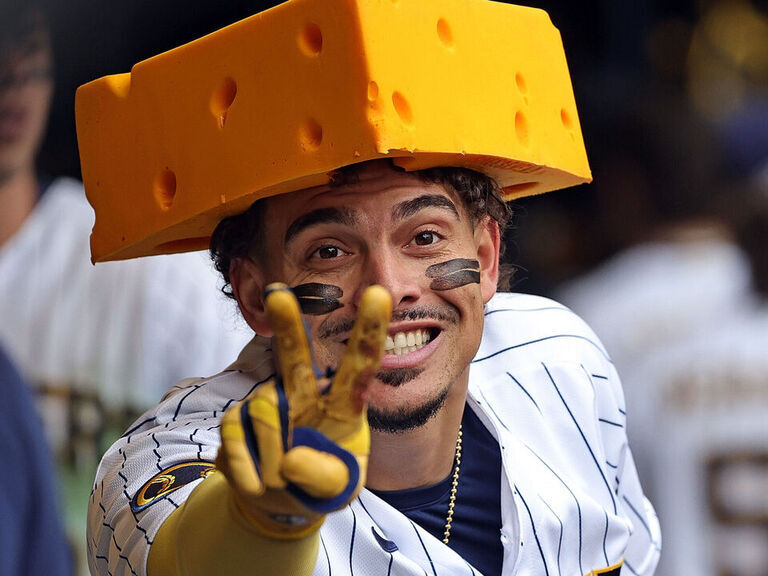 The Brewers new home-run cheesehead gets a workout Tuesday against