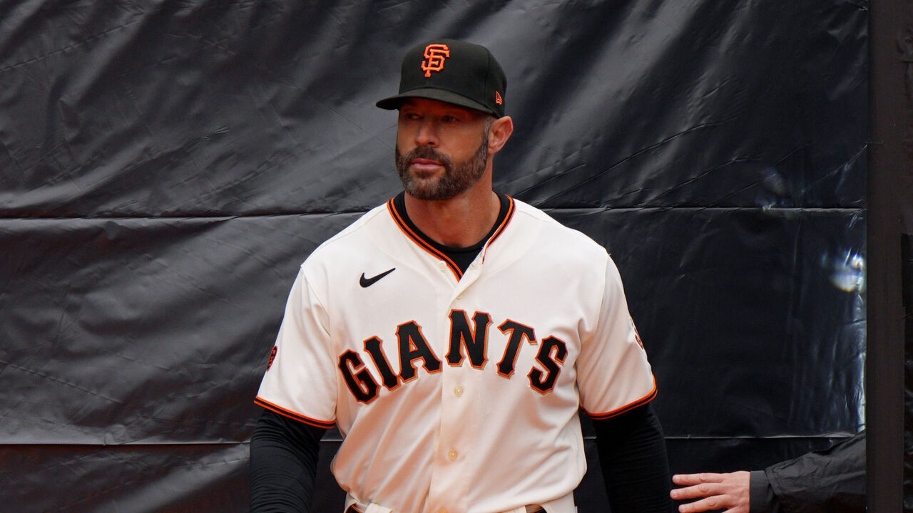 SAN FRANCISCO, CA - APRIL 07: Manger Gabe Kapler #19 of the San Francisco Giants takes the field during the pre-game ceremony prior to the game between the Kansas City Royals and the San Francisco Giants at Oracle Park on Friday, April 7, 2023 in San Francisco, California.