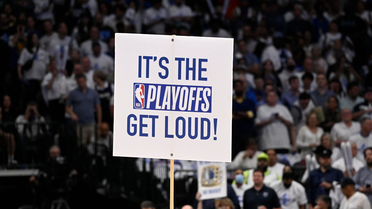 Basketball: NBA Playoffs: Fans hold a sign during the Dallas Mavericks vs Golden State Warriors game at American Airlines Center. Game 4. Dallas, TX 5/24/2022 CREDIT: Greg Nelson (Set Number: X164066 TK1)