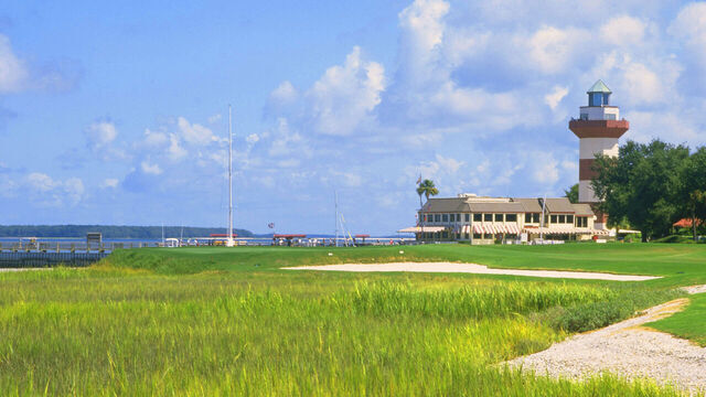 View from 18th tee, Harbour Town, Hilton Head, USA The home of the RBC Heritage Tournament Shot by Peter Dazeley USA, April 2018