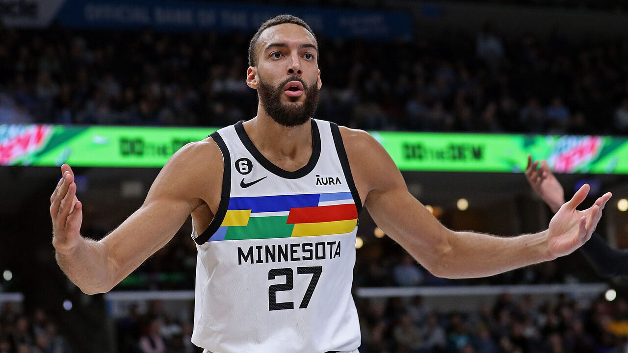 MEMPHIS, TENNESSEE - FEBRUARY 10: Rudy Gobert #27 of the Minnesota Timberwolves reacts during the second half against the Memphis Grizzlies at FedExForum on February 10, 2023 in Memphis, Tennessee.