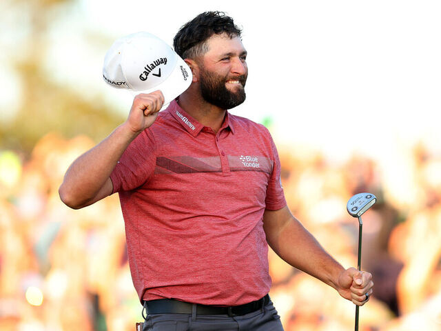 AUGUSTA, GEORGIA - APRIL 09: Jon Rahm of Spain celebrates on the 18th green after winning the 2023 Masters Tournament at Augusta National Golf Club on April 09, 2023 in Augusta, Georgia.