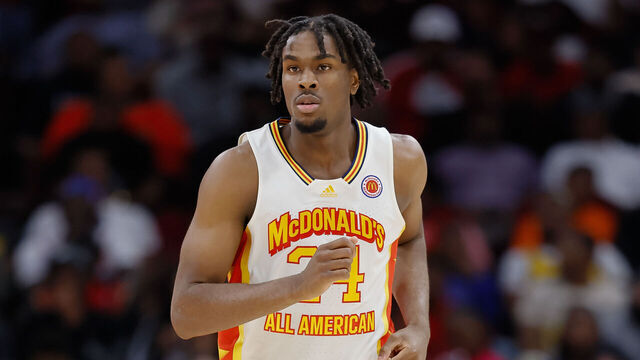 HOUSTON, TX - MARCH 28: Mackenzie Mgbako #24 of McDonald's All American Boys East is seen during the McDonalds All American Basketball Games at Toyota Center on March 28, 2023 in Houston, Texas.
