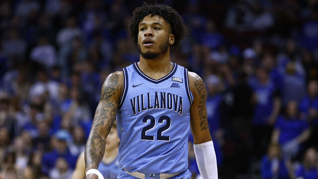 NEWARK, NJ - FEBRUARY 28: Cam Whitmore #22 of the Villanova Wildcats in action against the Seton Hall Pirates during a game at Prudential Center on February 28, 2023 in Newark, New Jersey. Villanova defeated Seton Hall 76-72.
