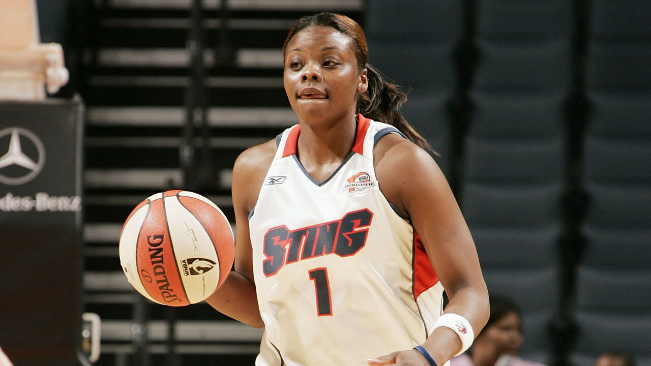 CHARLOTTE, NC - MAY 9: Tasha Butts #1 of the Charlotte Sting moves the ball against the San Antonio Silver Stars on May 9, 2006 at the Charlotte Bobcats Arena in Charlotte, North Carolina. Mandatory Copyright Notice: Copyright 2006 NBAE