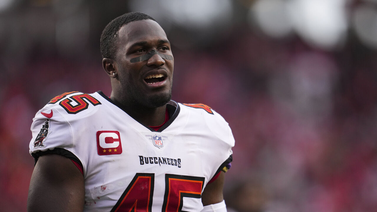 SANTA CLARA, CA - DECEMBER 11: Devin White #45 of the Tampa Bay Buccaneers runs off of the field against the San Francisco 49ers at Levi's Stadium on December 11, 2022 in Santa Clara, California.
