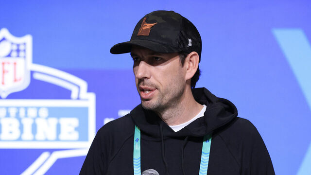 INDIANAPOLIS, INDIANA - MARCH 01: Head coach Shane Steichen of the Indianapolis Colts speaks to the media during the NFL Combine at Lucas Oil Stadium on March 01, 2023 in Indianapolis, Indiana.