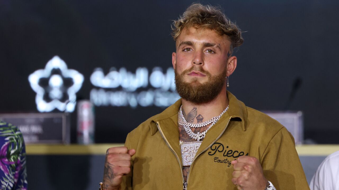 US boxer Jake Paul poses for a picture during a press conference in Riyadh on February 23, 2023, ahead of his boxing match with Tommy Fury.