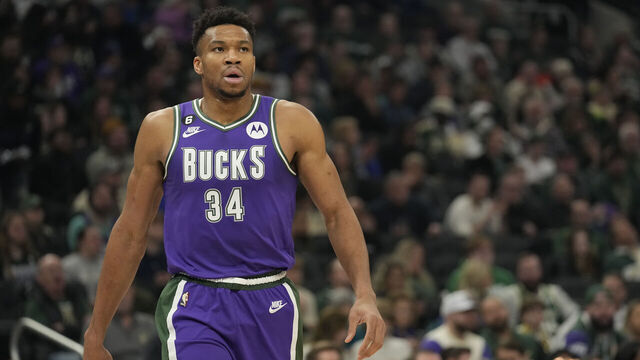 MILWAUKEE, WISCONSIN - MARCH 30: Giannis Antetokounmpo #34 of the Milwaukee Bucks in action against the Boston Celtics in the first half at Fiserv Forum on March 30, 2023 in Milwaukee, Wisconsin.